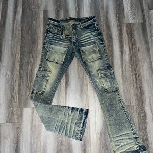 Men's Distressed Cargo Jeans - olive